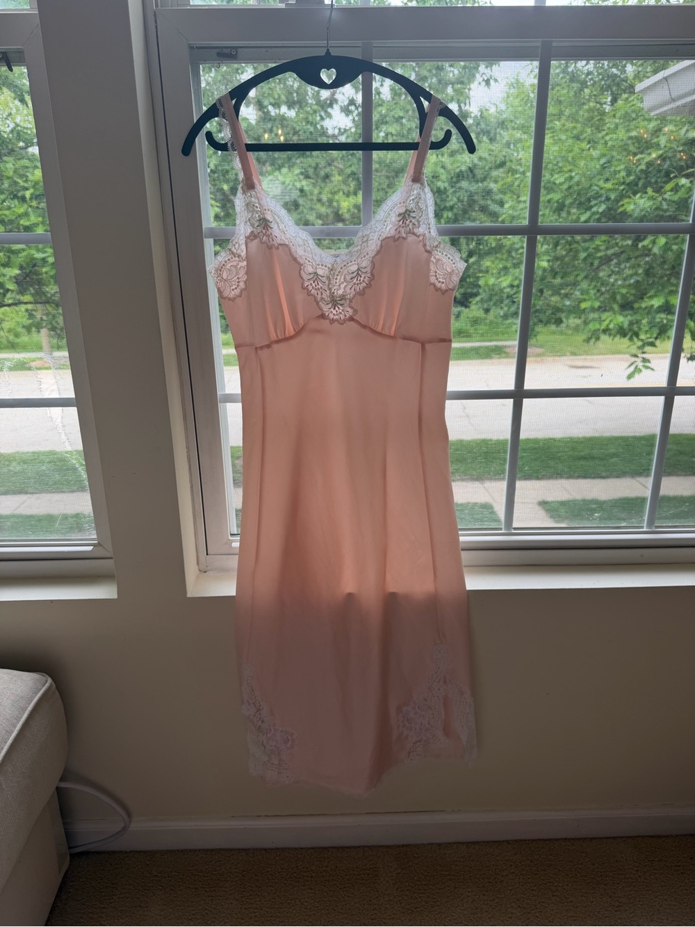 Vintage Soft Pink Lace-Trim Slip Chemise